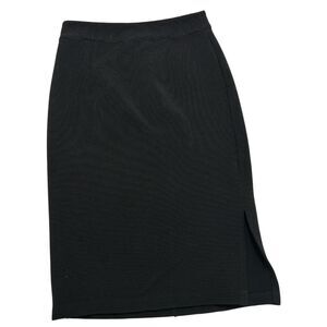 Halogen size 0p Black Ribbed Midi Fitted Stretch Pencil Skirt Slit Zip Office